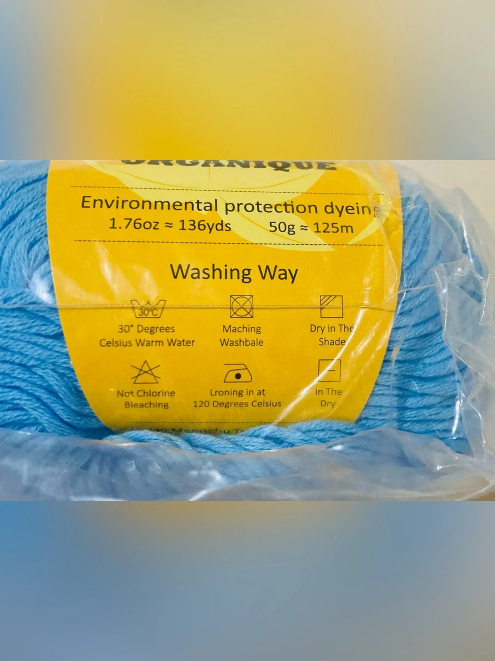 NWT 6 Mengchu 100% Organic Cotton Yarn Color: Sky Blue ~48g ea 10 oz total